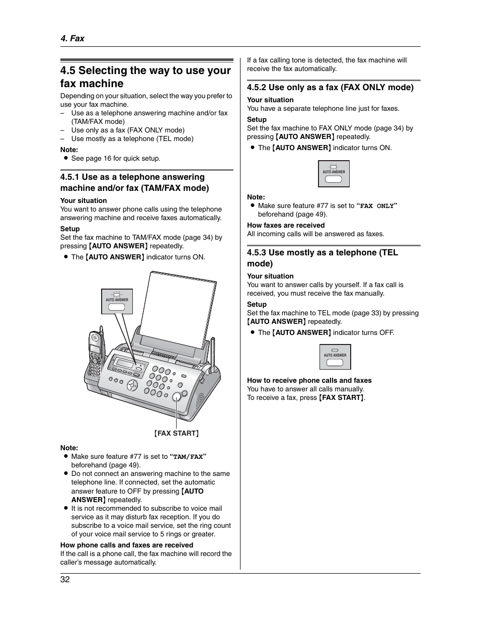5 selecting the way to use your fax machine | Panasonic KX-FG2451 User Manual | Page 32 / 76