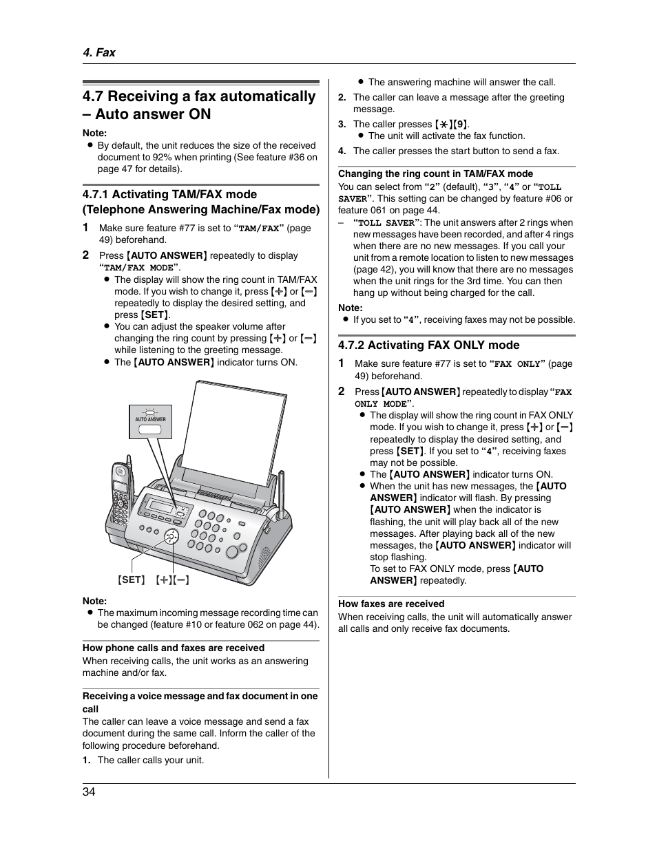 7 receiving a fax automatically – auto answer on | Panasonic KX-FG2451 User Manual | Page 34 / 76
