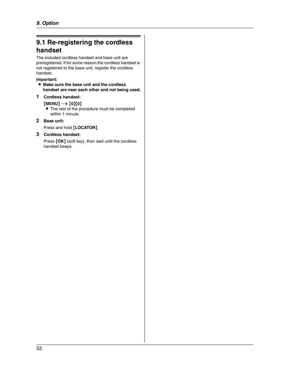 1 re-registering the cordless handset | Panasonic KX-FG2451 User Manual | Page 52 / 76