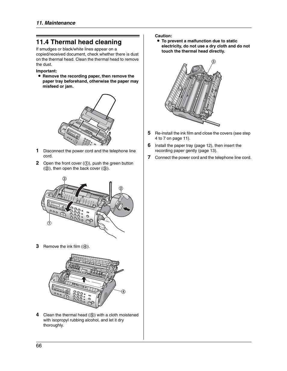 4 thermal head cleaning | Panasonic KX-FG2451 User Manual | Page 66 / 76