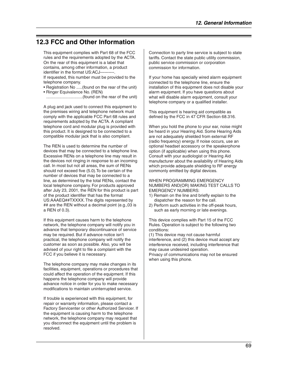 3 fcc and other information | Panasonic KX-FG2451 User Manual | Page 69 / 76