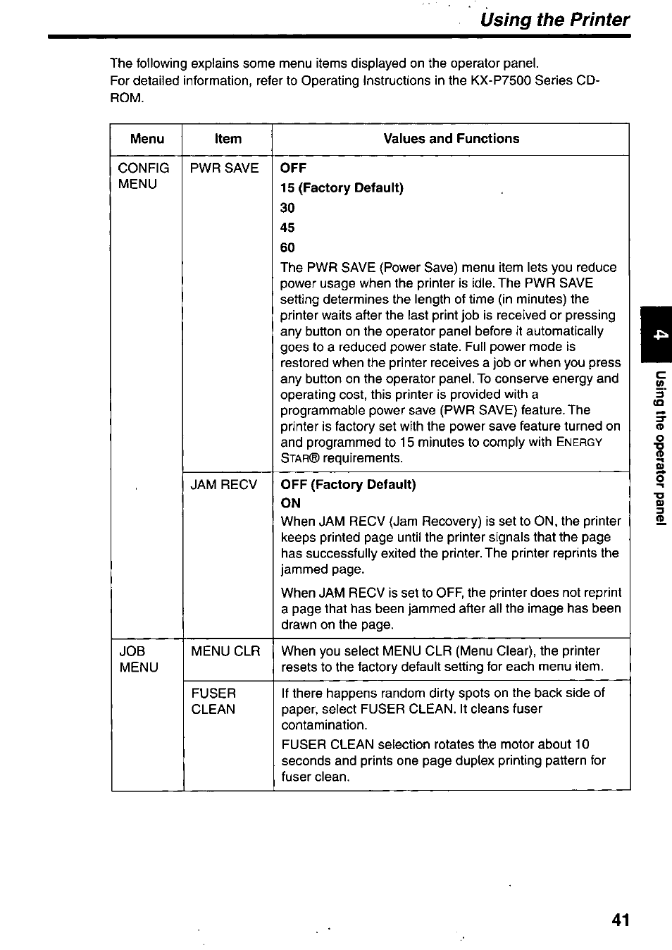 Using the printer | Panasonic KX-P7510 User Manual | Page 41 / 68