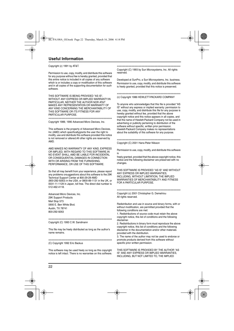 Useful information | Panasonic BL-PA100A User Manual | Page 22 / 32