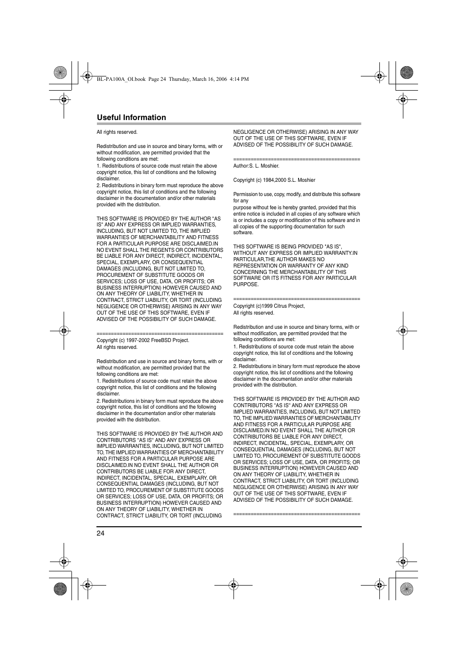 Useful information | Panasonic BL-PA100A User Manual | Page 24 / 32