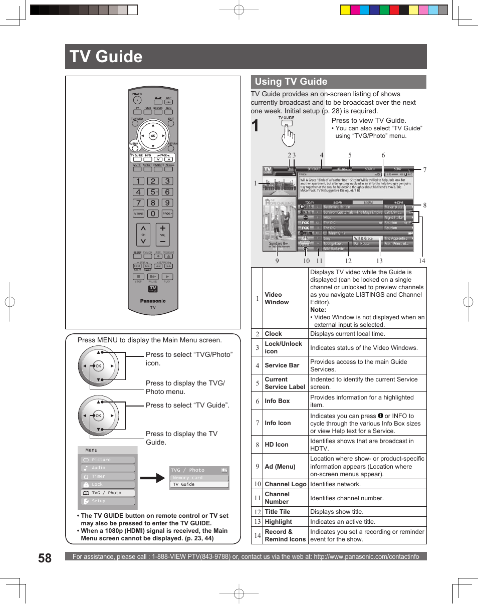 Tv guide, Using tv guide | Panasonic PT-61DLX26 User Manual | Page 58 / 92