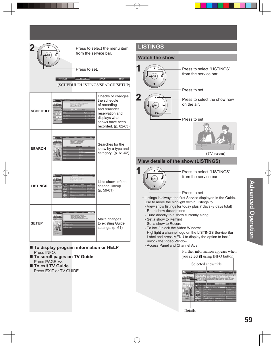 Advanced op er a tion | Panasonic PT-61DLX26 User Manual | Page 59 / 92