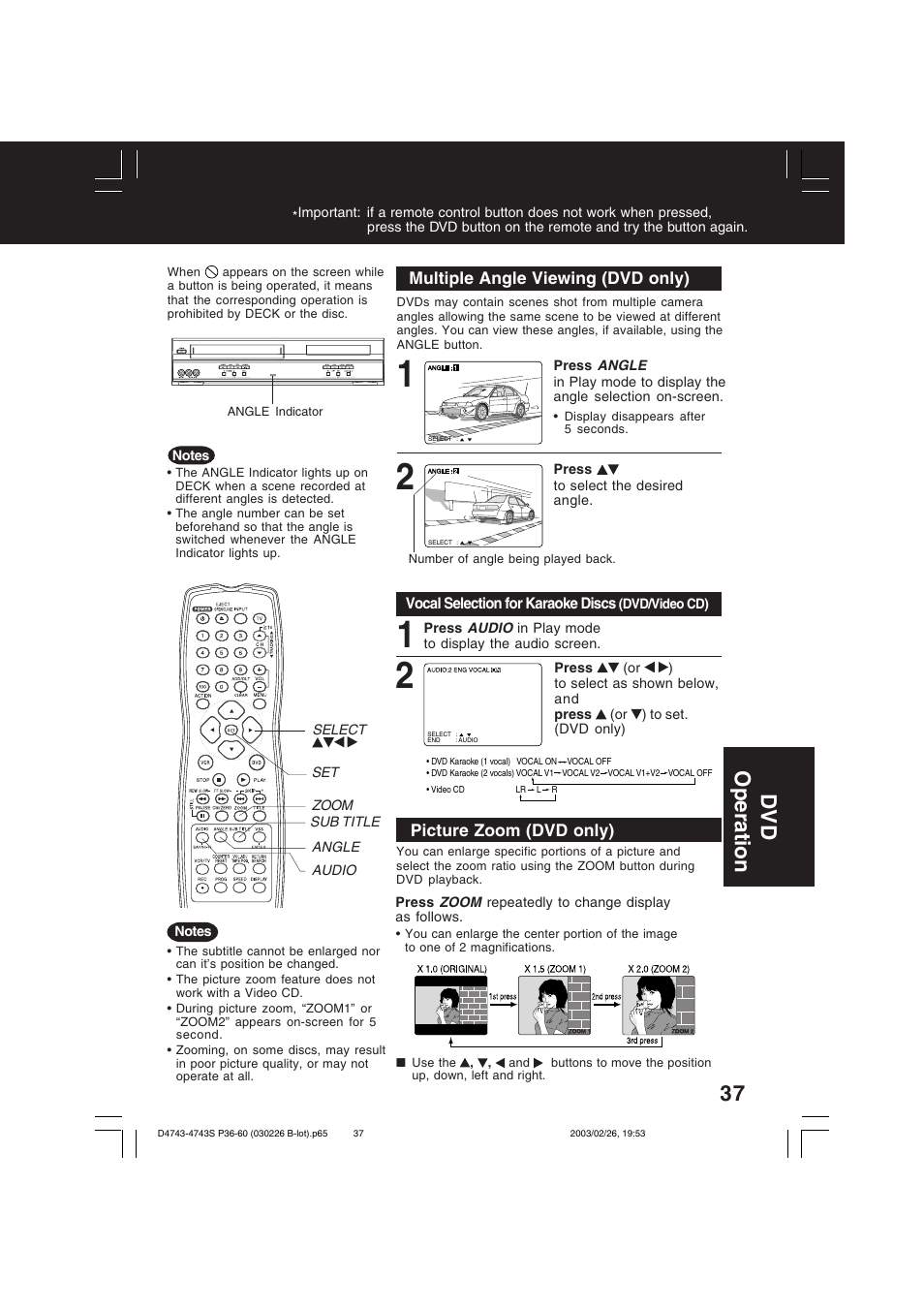 Dv d operation | Panasonic PV-D4743 User Manual | Page 37 / 64