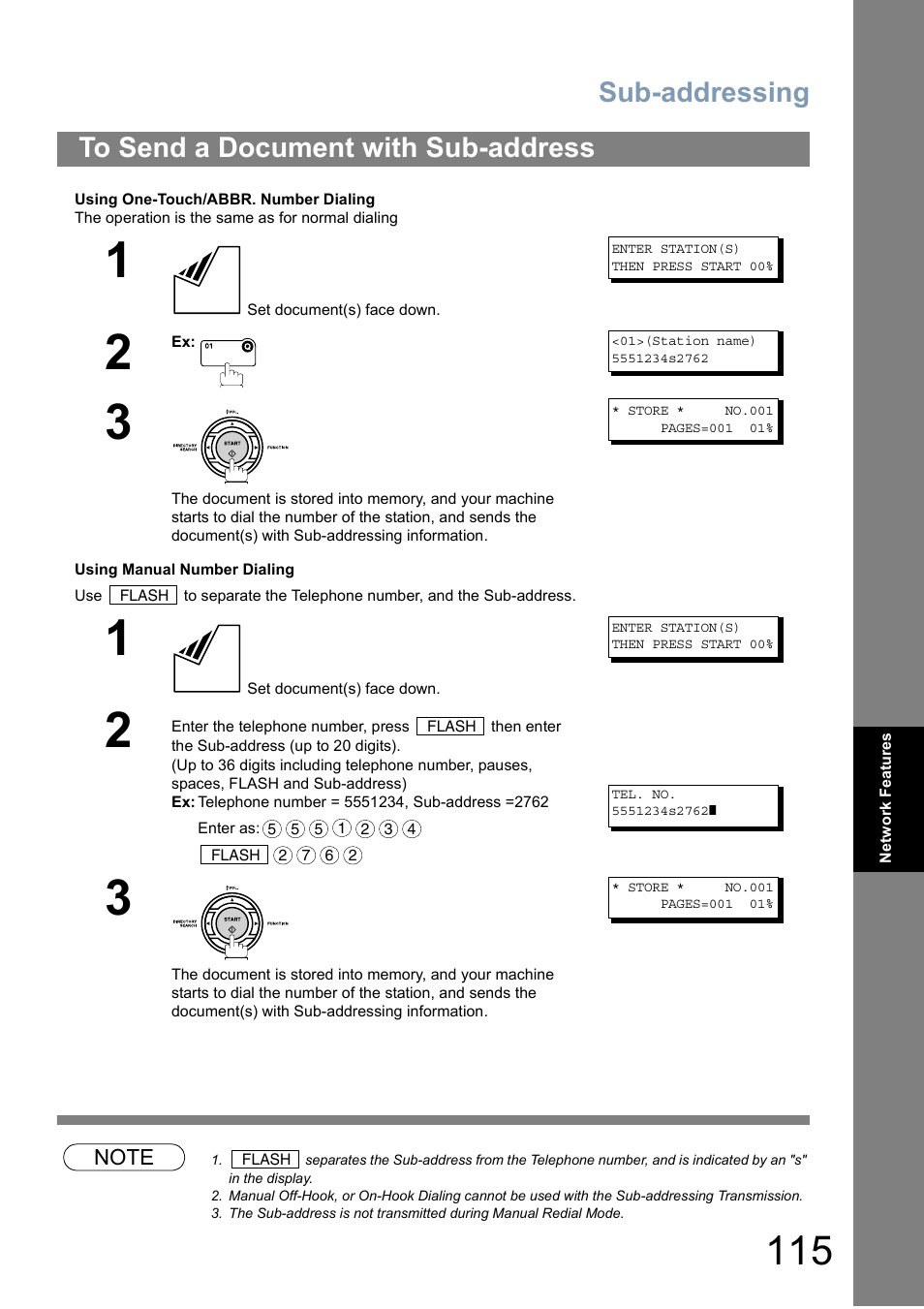 To send a document with sub-address, Sub-addressing | Panasonic Panafax UF-5950 User Manual | Page 115 / 158