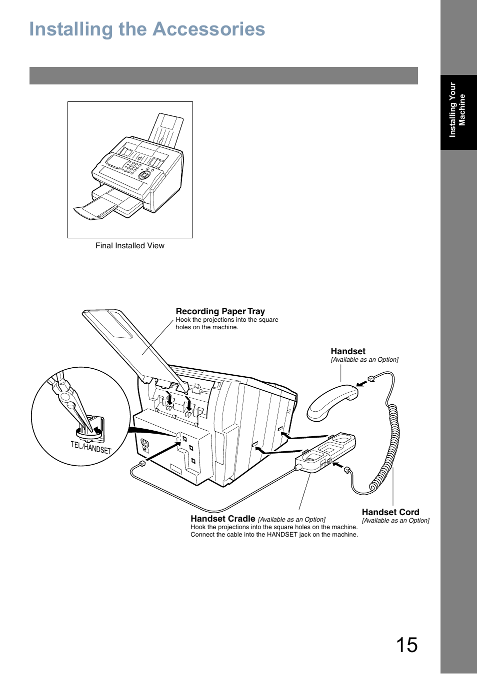Installing the accessories | Panasonic Panafax UF-5950 User Manual | Page 15 / 158