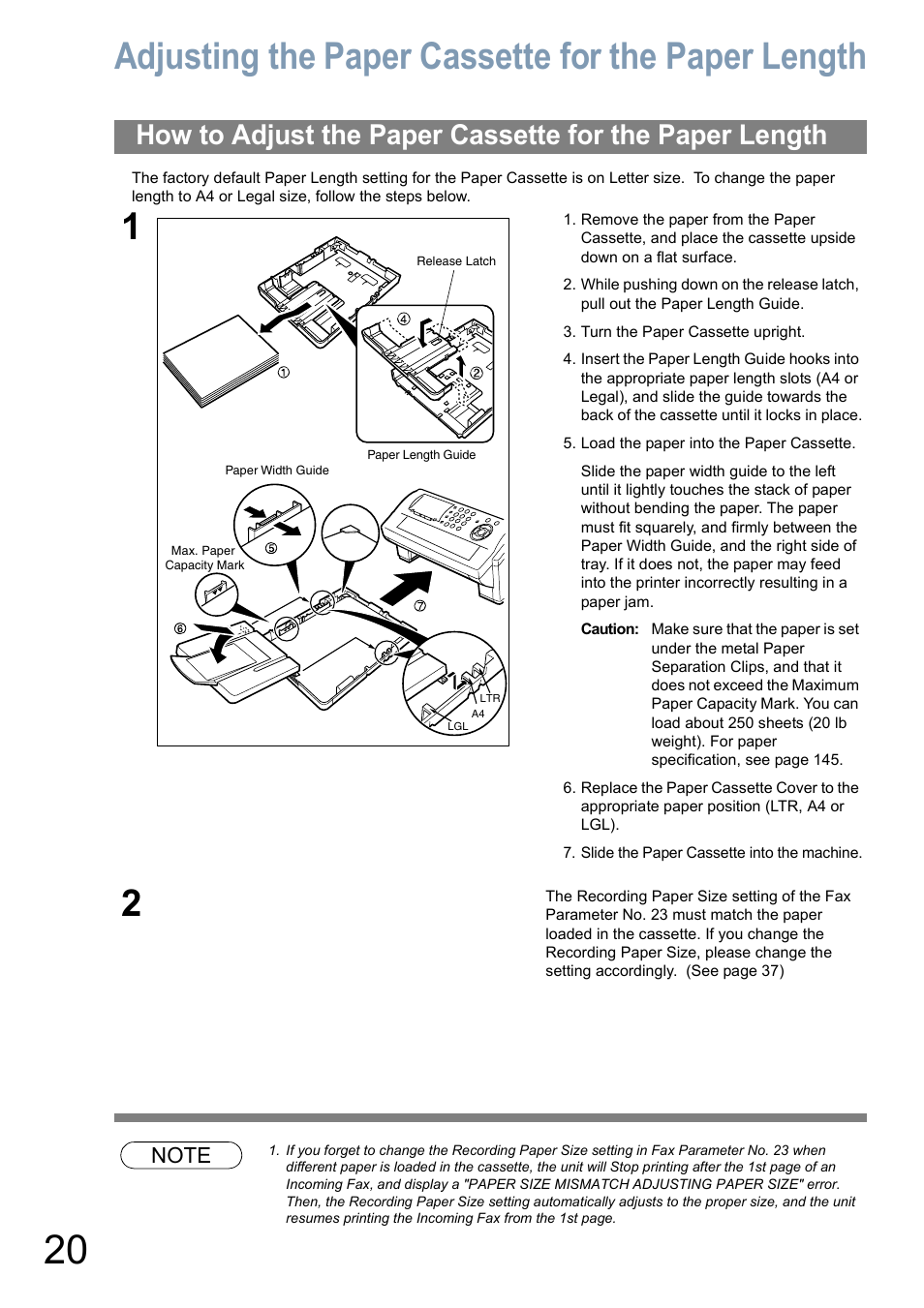 Adjusting the paper cassette for the paper length | Panasonic Panafax UF-5950 User Manual | Page 20 / 158