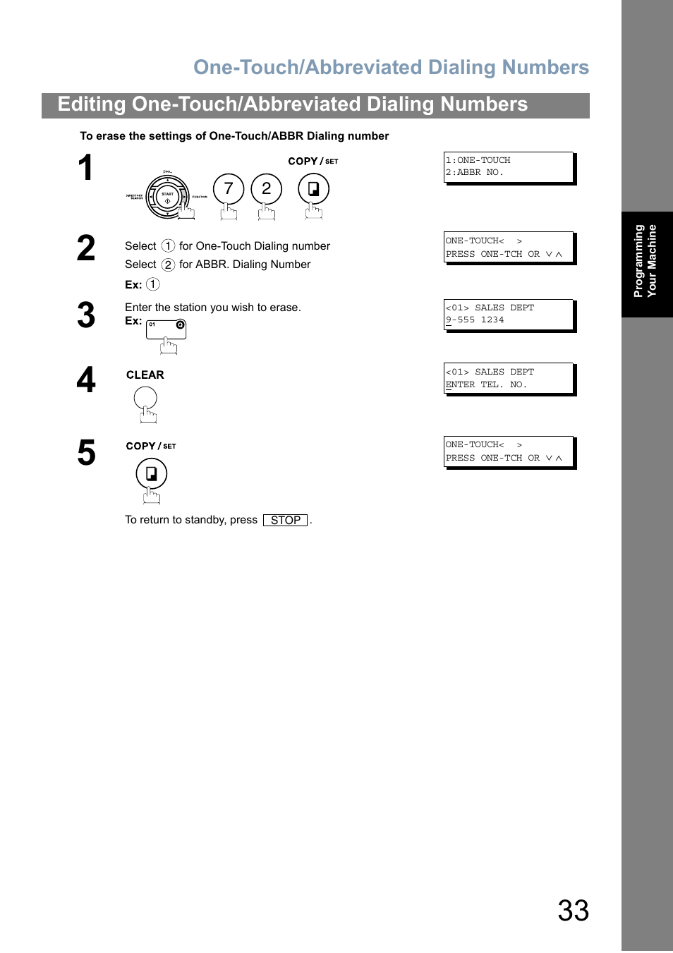 One-touch/abbreviated dialing numbers, Editing one-touch/abbreviated dialing numbers | Panasonic Panafax UF-5950 User Manual | Page 33 / 158