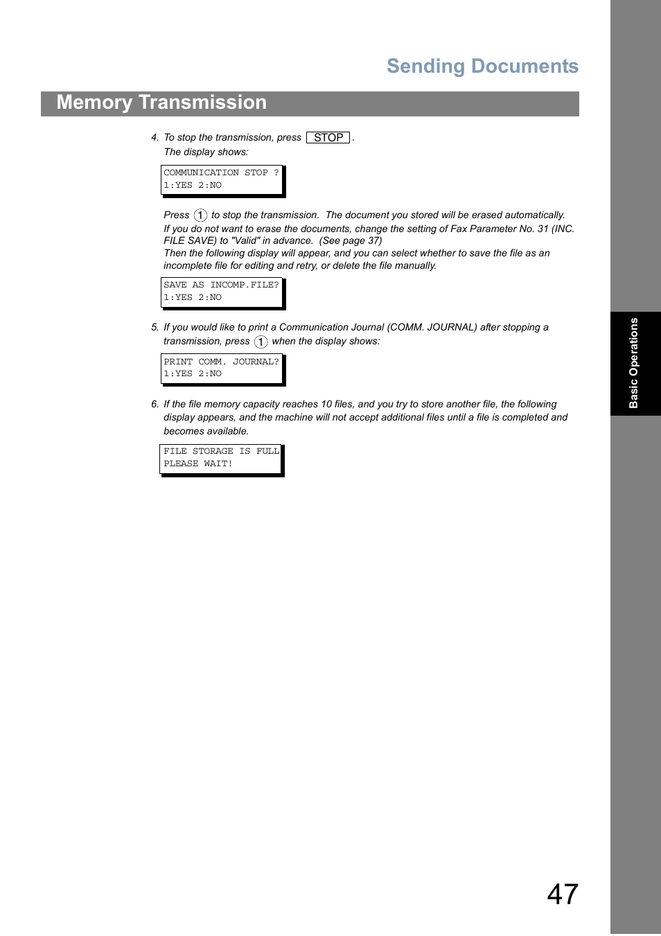 Sending documents | Panasonic Panafax UF-5950 User Manual | Page 47 / 158