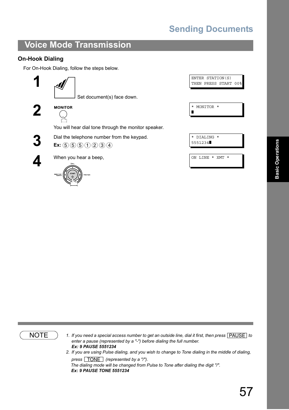 E 57), Sending documents, Voice mode transmission | Panasonic Panafax UF-5950 User Manual | Page 57 / 158