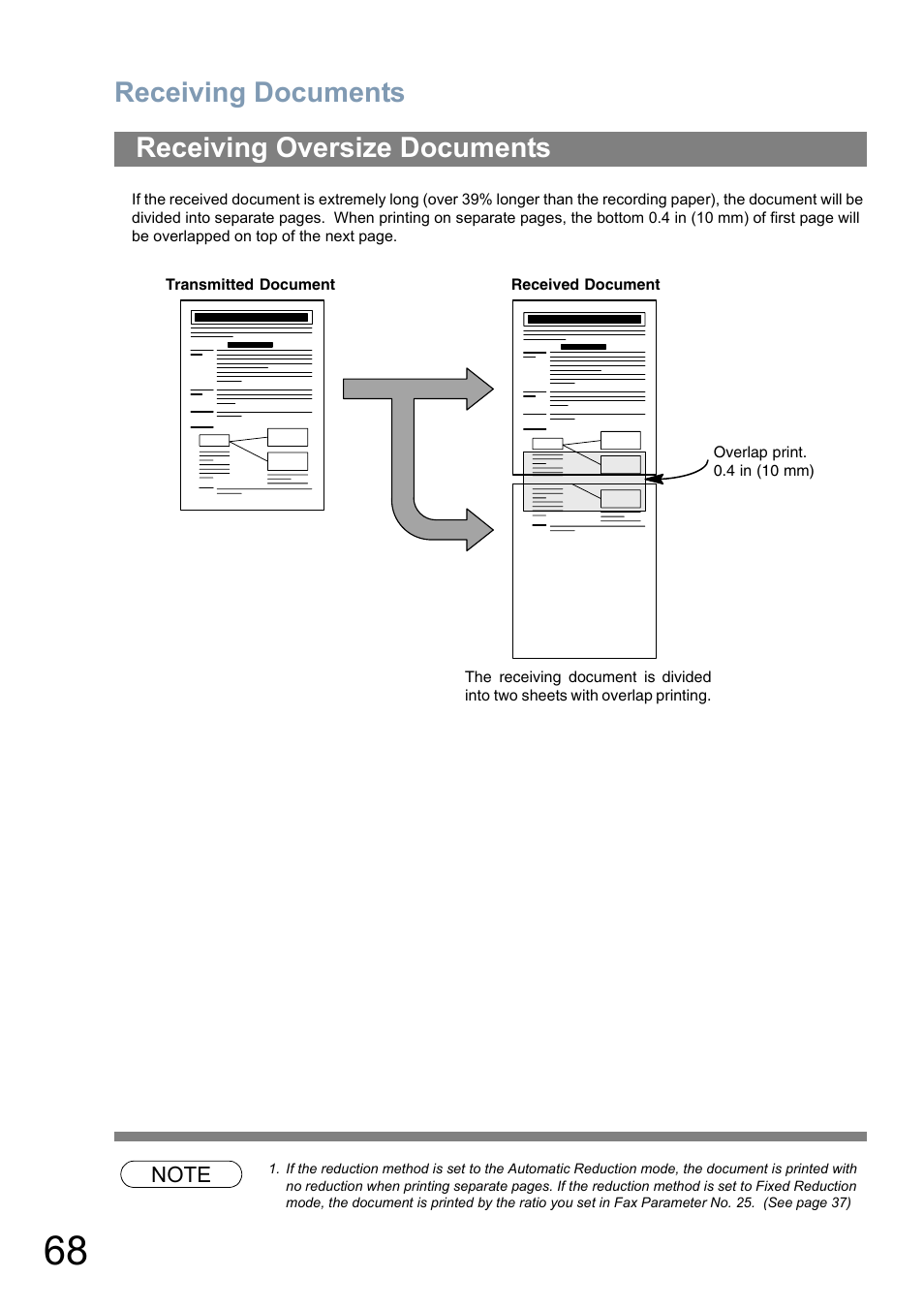 Receiving oversize documents, Receiving documents | Panasonic Panafax UF-5950 User Manual | Page 68 / 158
