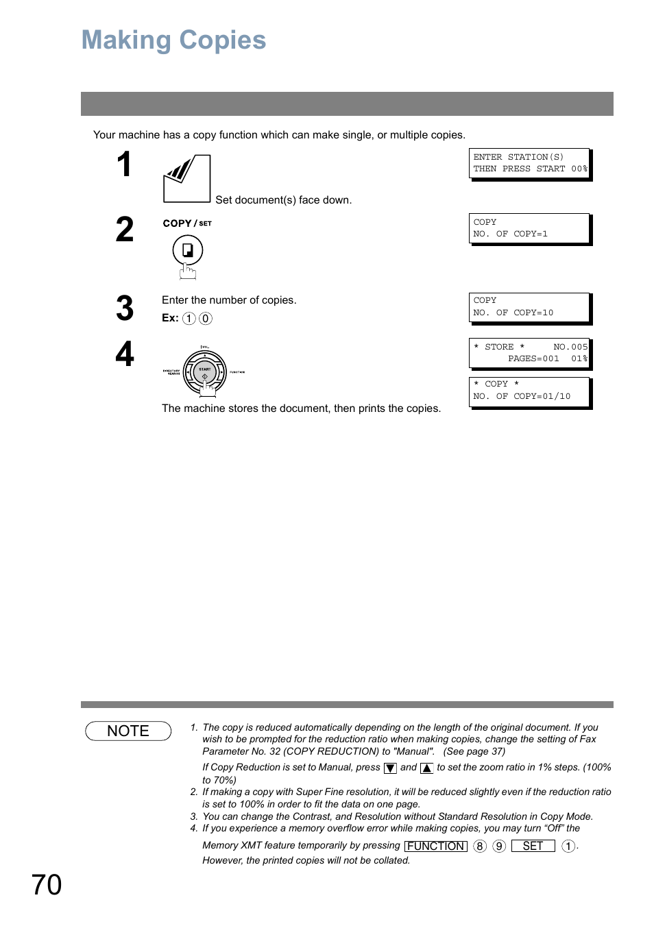 Making copies copy, Making copies | Panasonic Panafax UF-5950 User Manual | Page 70 / 158