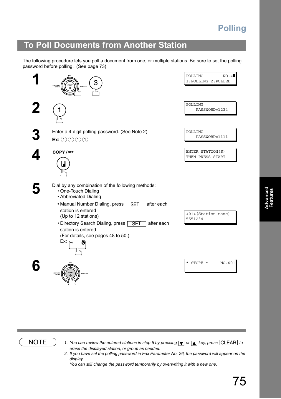 To poll documents from another station, Polling | Panasonic Panafax UF-5950 User Manual | Page 75 / 158