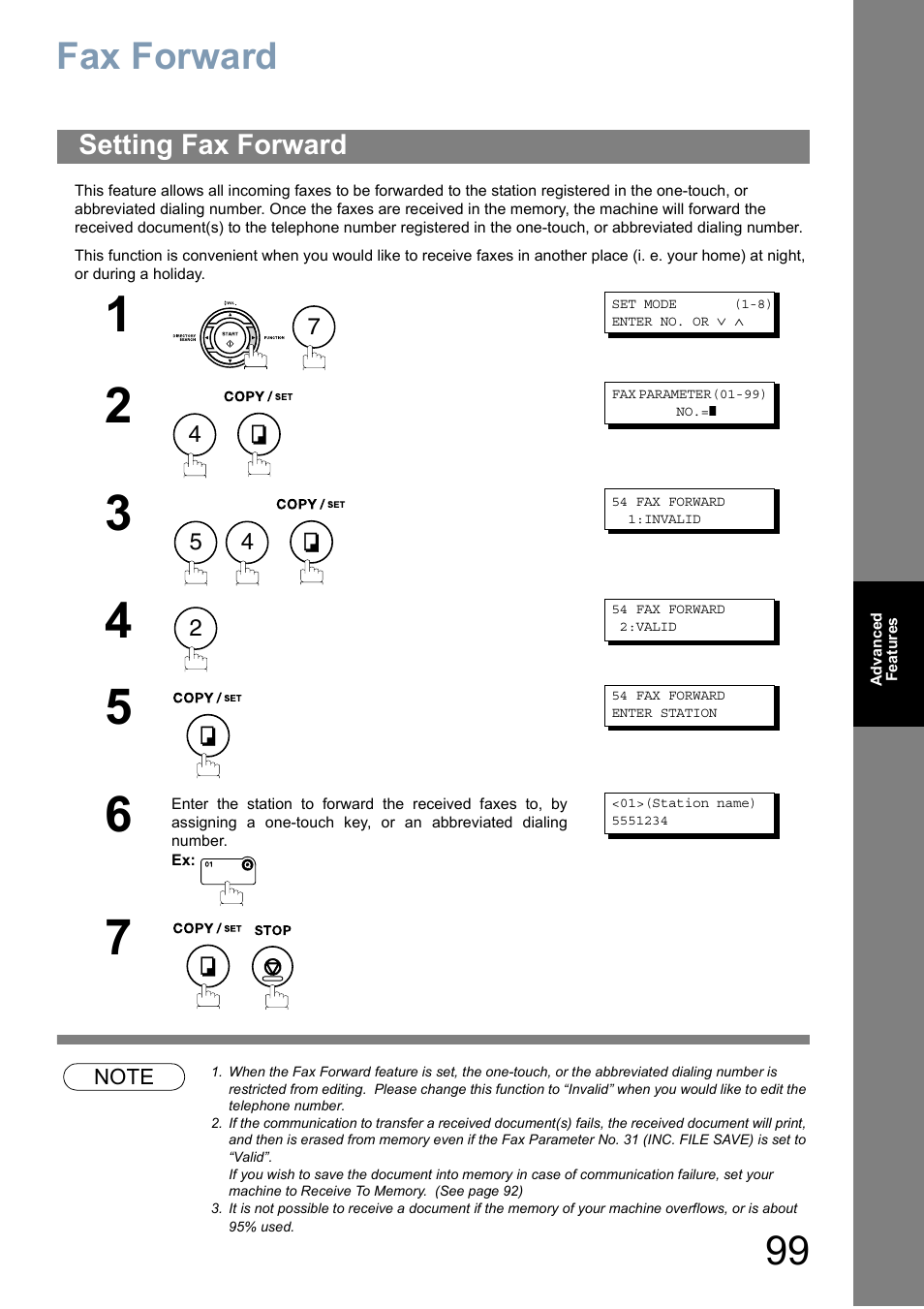 Fax forwardfax forward, Setting fax forward, Fax forward | Panasonic Panafax UF-5950 User Manual | Page 99 / 158