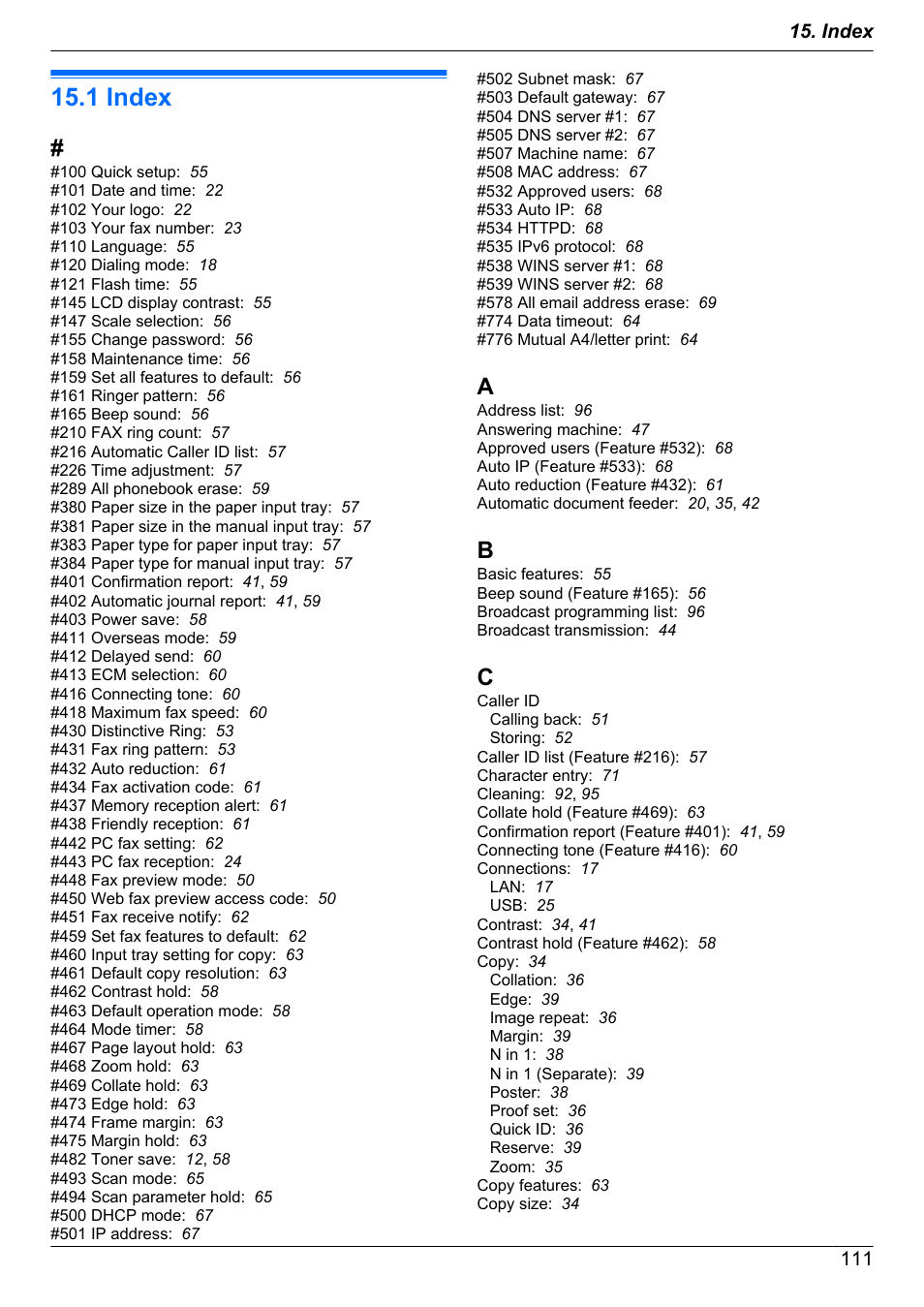 Index, 1 index | Panasonic CM0310DY0-CD User Manual | Page 111 / 116