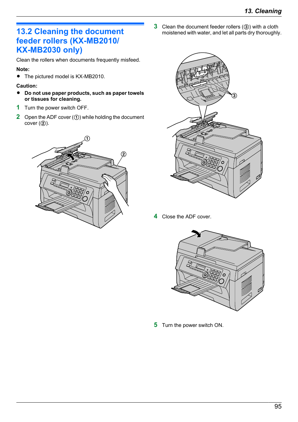Cleaning the document feeder rollers, Kx-mb2010/kx-mb2030 only) | Panasonic CM0310DY0-CD User Manual | Page 95 / 116