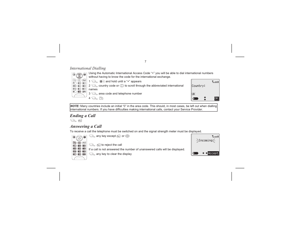 Ending a call, Answering a call, Ending a call, answering a call | International dialling | Panasonic EB-G520  EN User Manual | Page 10 / 40