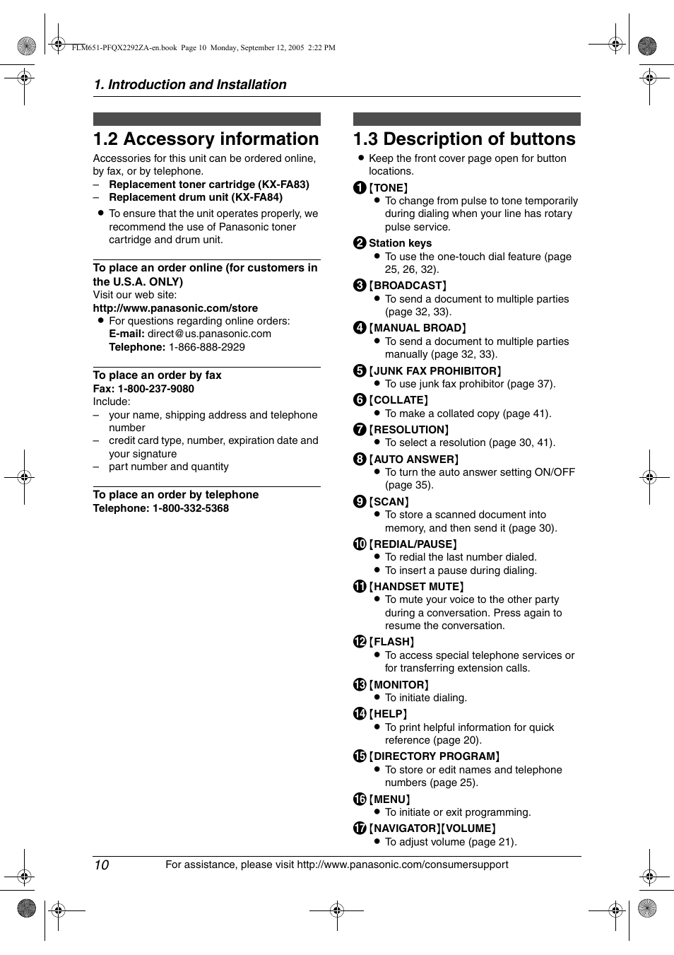 2 accessory information, Finding the controls, 3 description of buttons | Accessory information, Description of buttons, 2 accessory information, 3 description of buttons | Panasonic KX-FLM651 User Manual | Page 12 / 90