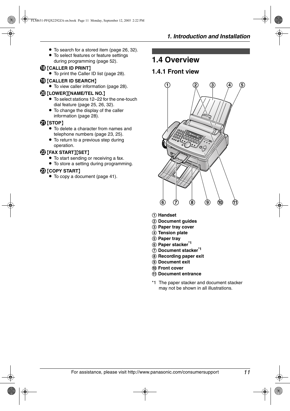 4 overview, Overview, 4 overview | 1 front view | Panasonic KX-FLM651 User Manual | Page 13 / 90
