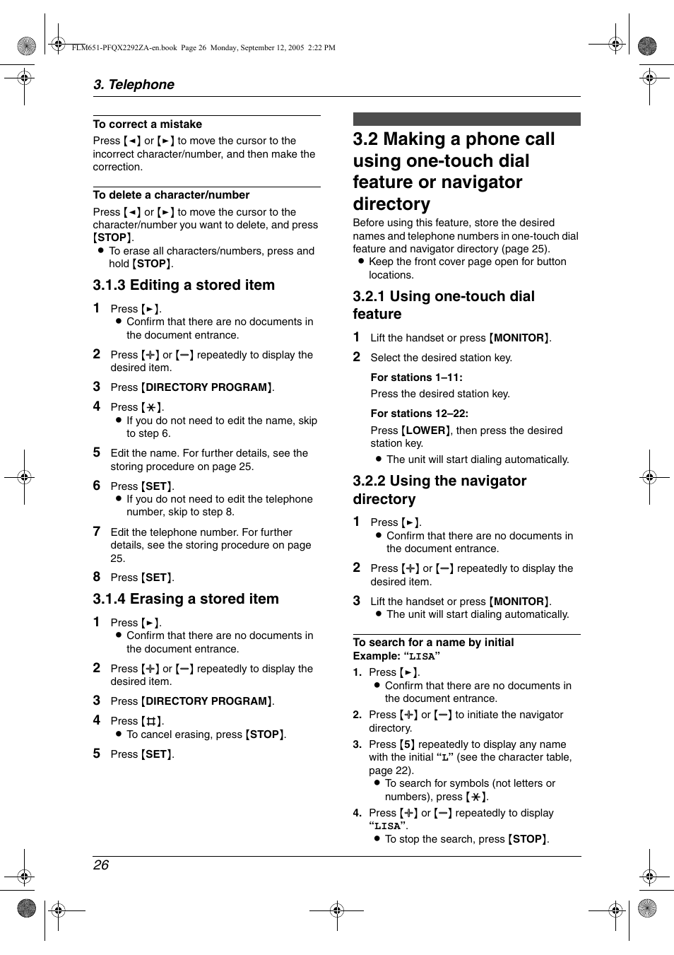 3 editing a stored item, 4 erasing a stored item, 1 using one-touch dial feature | 2 using the navigator directory | Panasonic KX-FLM651 User Manual | Page 28 / 90