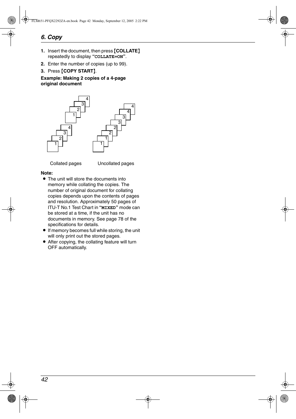 Copy 42 | Panasonic KX-FLM651 User Manual | Page 44 / 90