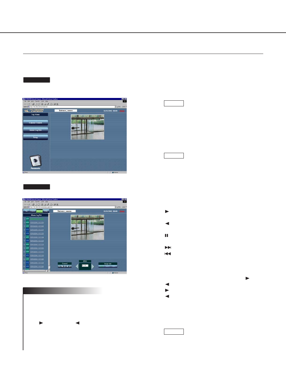 Viewing the picture stored in the camera, Detecting motion in the monitored area | Panasonic WV-NM100 User Manual | Page 48 / 74