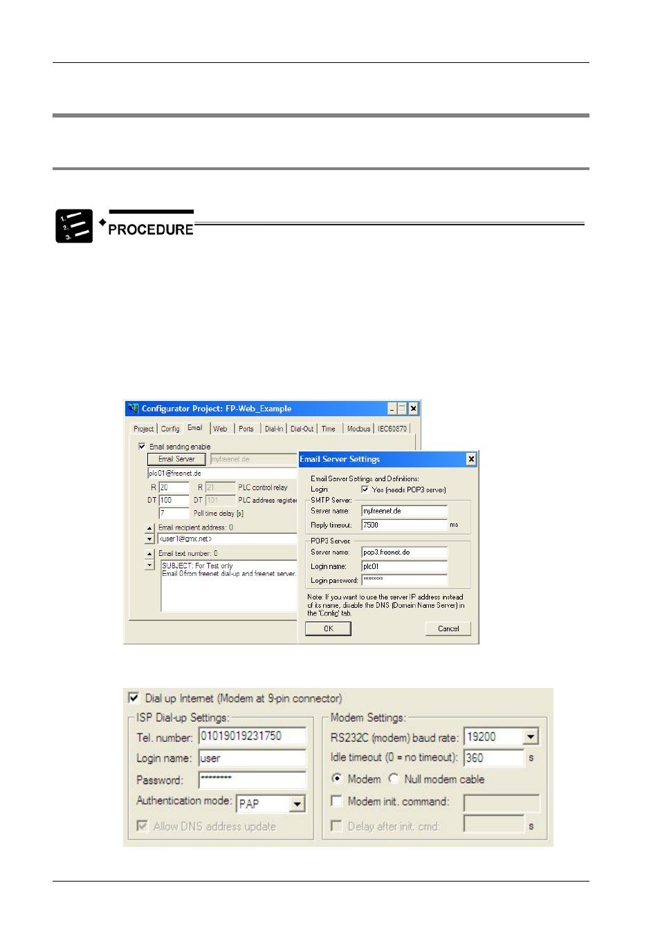 The internet dial-out function, Internet email settings, 1 the internet dial-out function | Panasonic Web-Server FP User Manual | Page 141 / 194