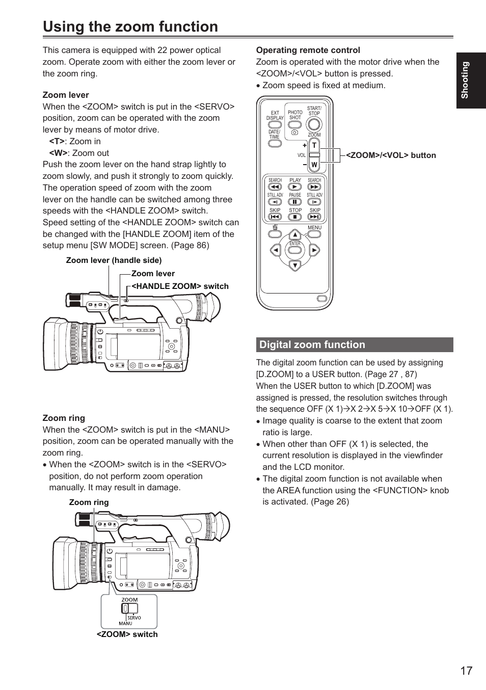 Using the zoom function, Digital zoom function | Panasonic AG-AC160AEN User Manual | Page 17 / 110