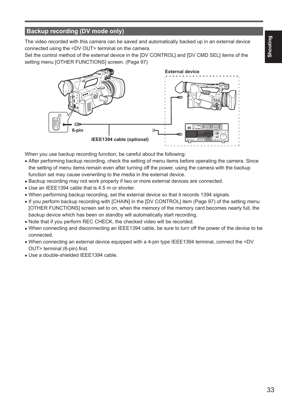 Backup recording (dv mode only) | Panasonic AG-AC160AEN User Manual | Page 33 / 110