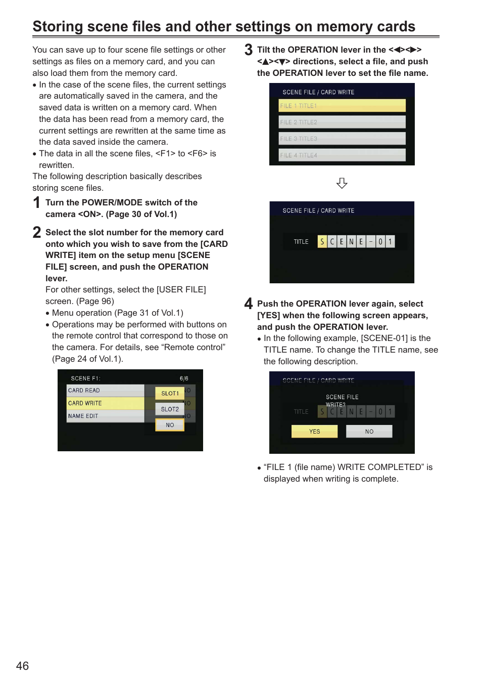 Storing scene files and other settings on, Memory cards | Panasonic AG-AC160AEN User Manual | Page 46 / 110