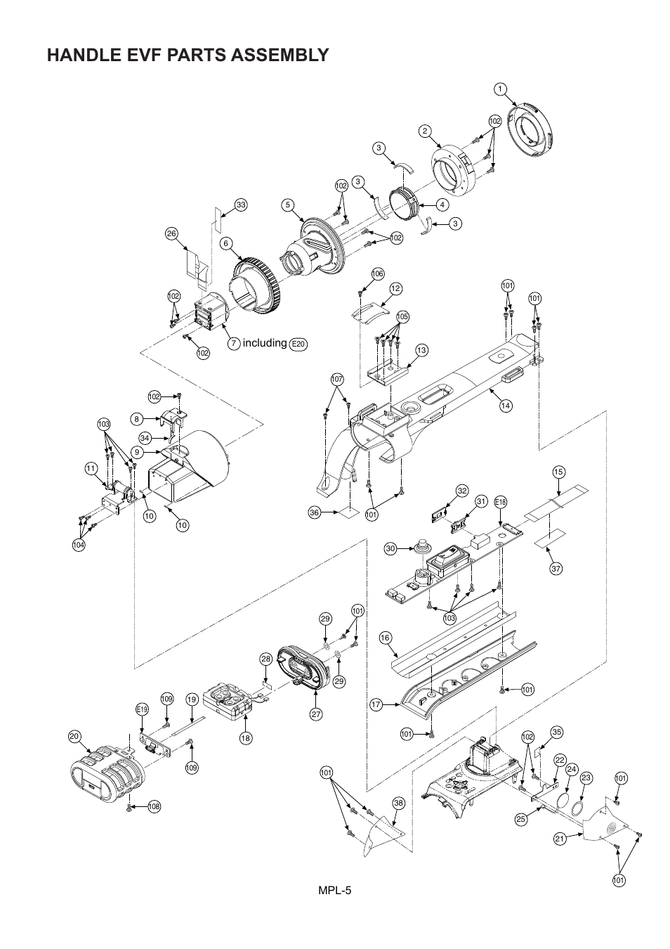 Handle evf parts assembly, Including, Mpl-5 | Panasonic AG-HVX202EN User Manual | Page 6 / 11