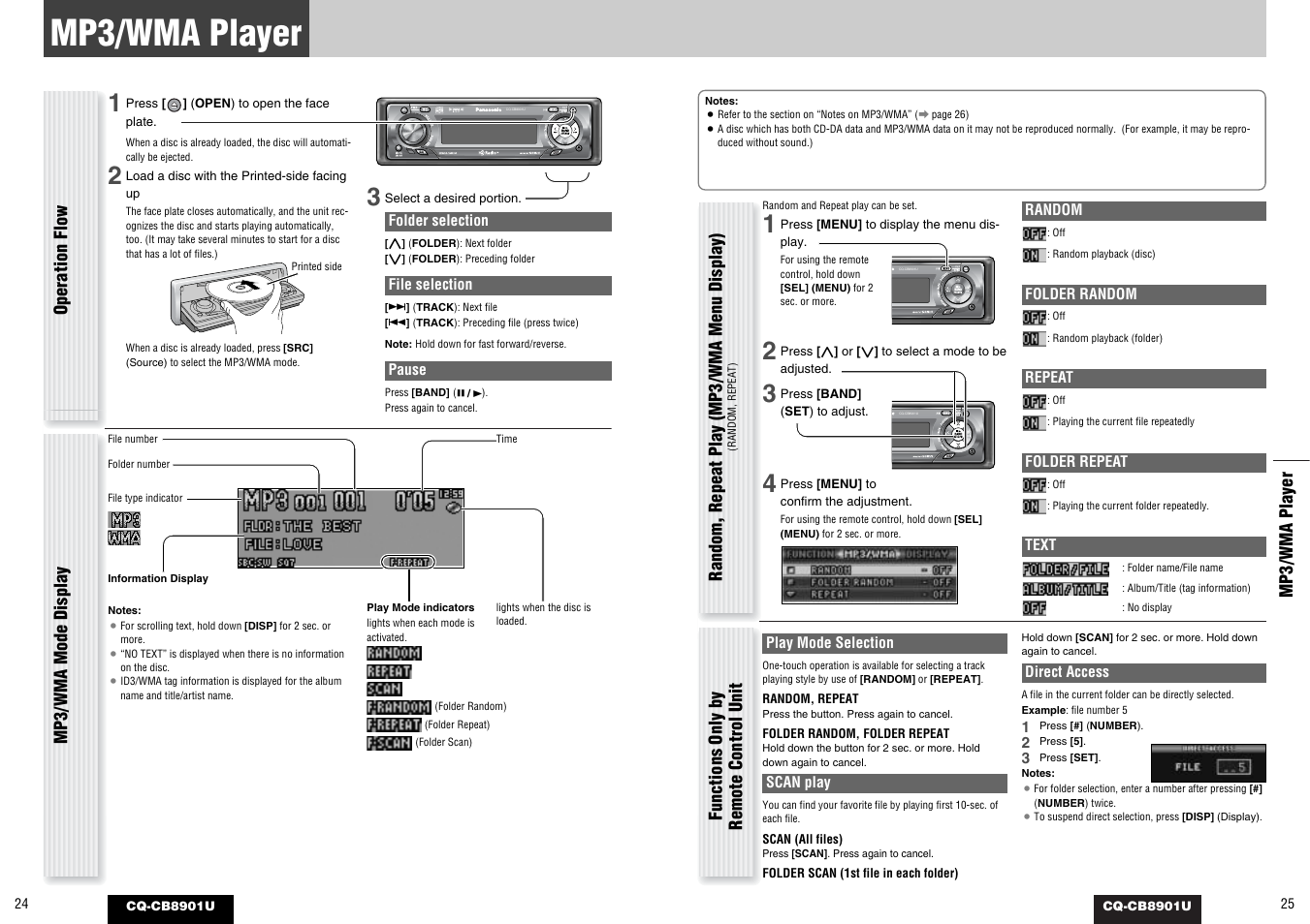 Mp3/wma player | Panasonic CQ-CB8901U User Manual | Page 13 / 28