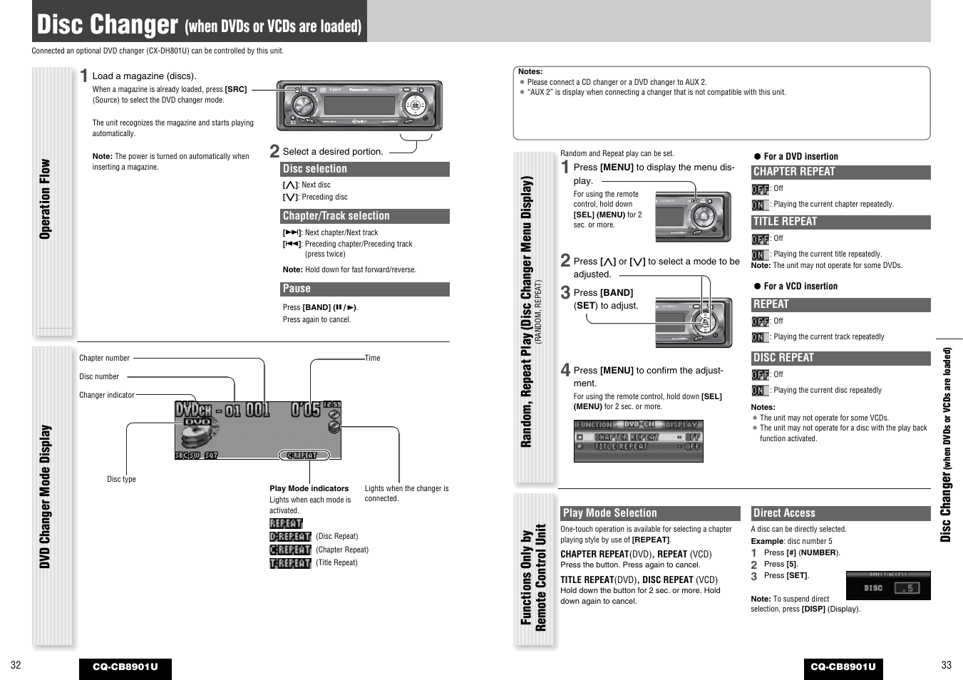 Disc changer (when dvds or vcds are loaded), Disc changer, When dvds or vcds are loaded) | Panasonic CQ-CB8901U User Manual | Page 17 / 28