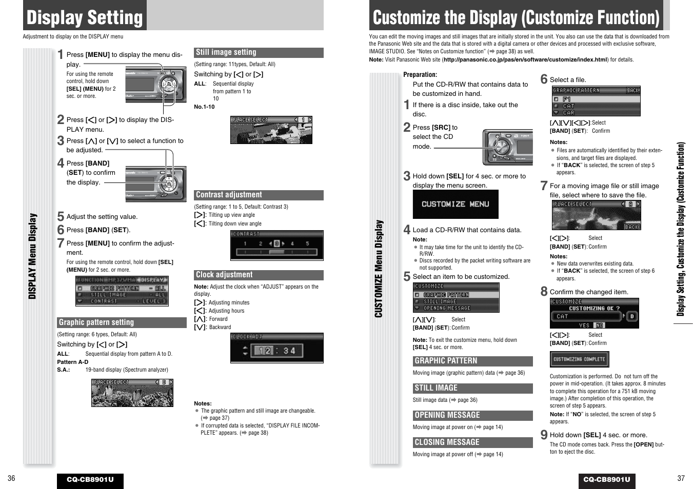 Display setting, Customize the display (customize function) | Panasonic CQ-CB8901U User Manual | Page 19 / 28