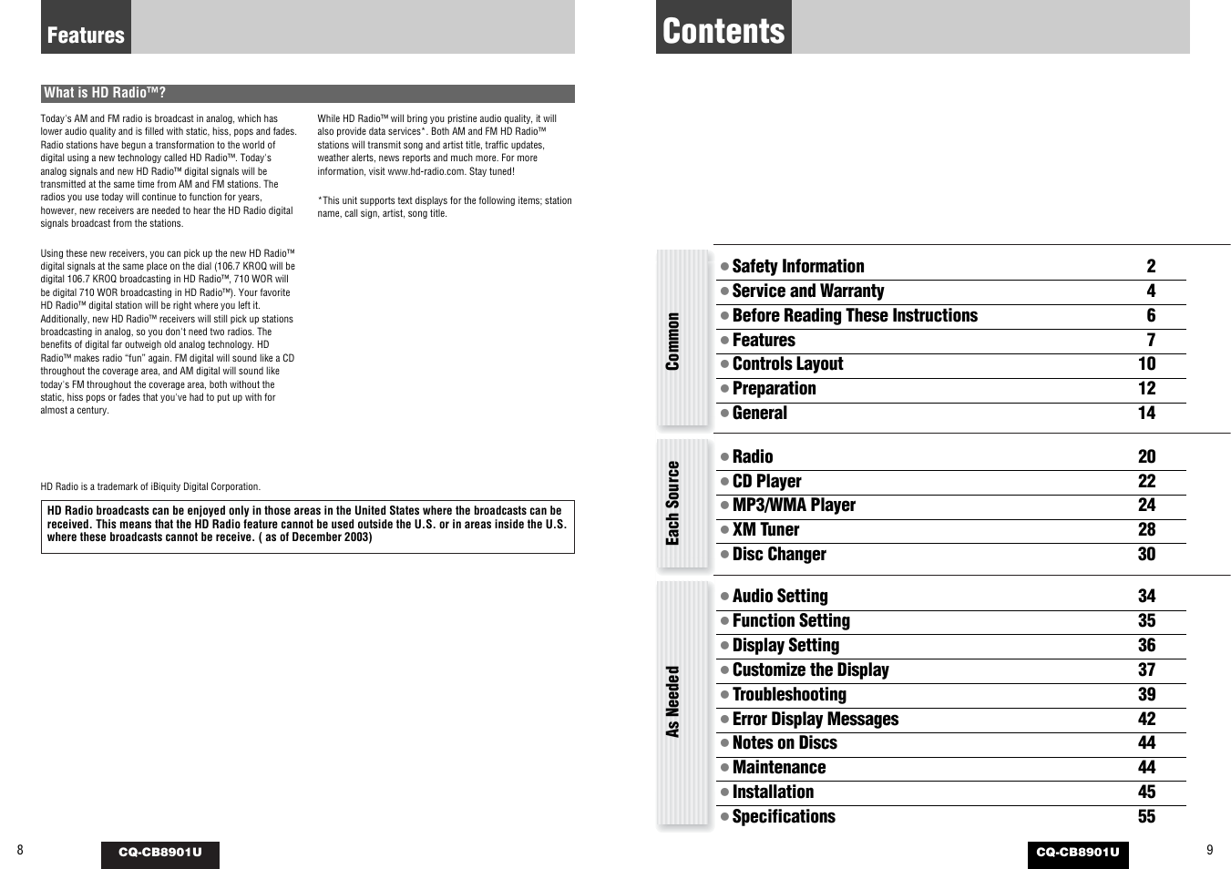 Panasonic CQ-CB8901U User Manual | Page 5 / 28