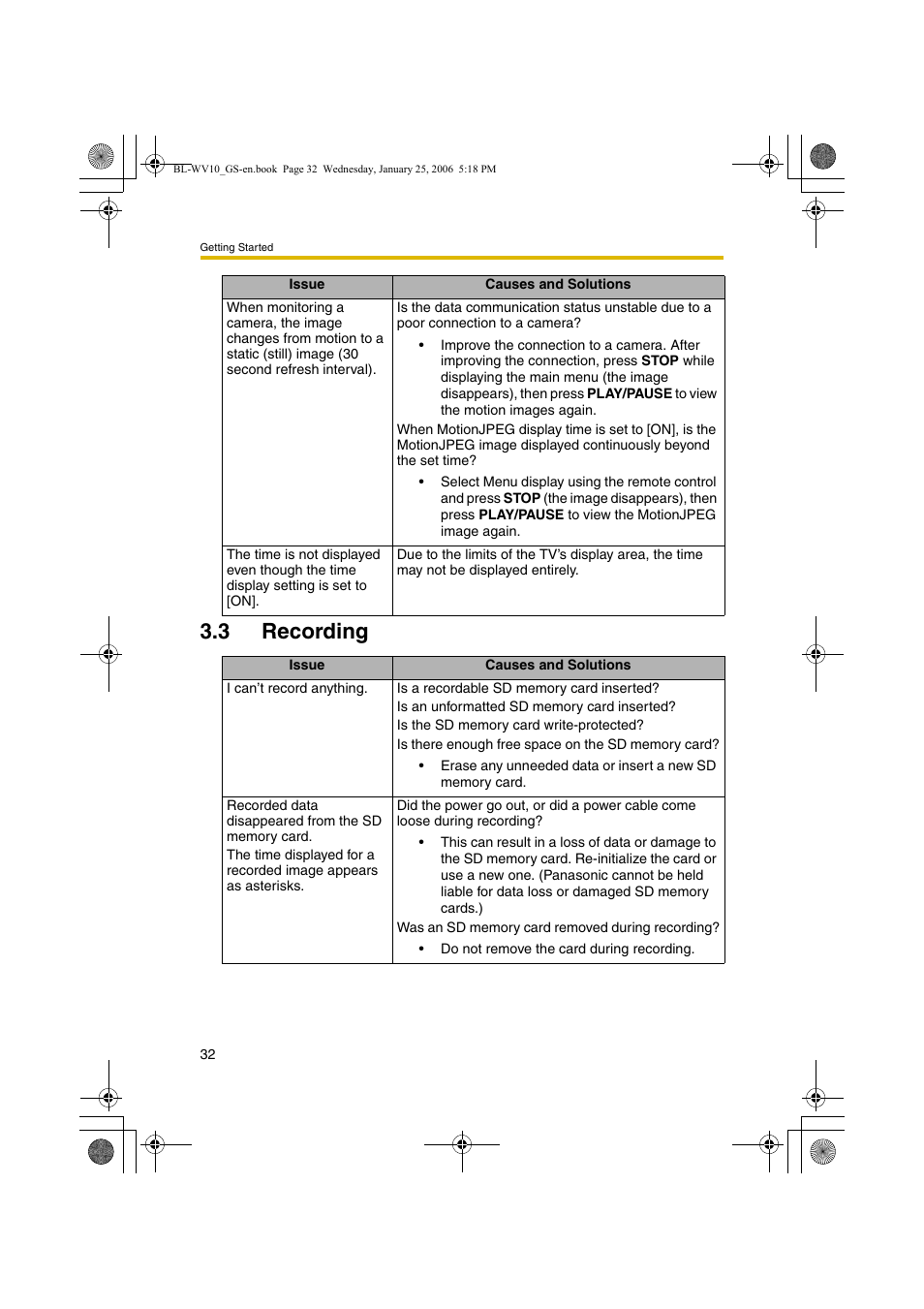 Recording, 3 recording | Panasonic BL-WV10 User Manual | Page 32 / 132