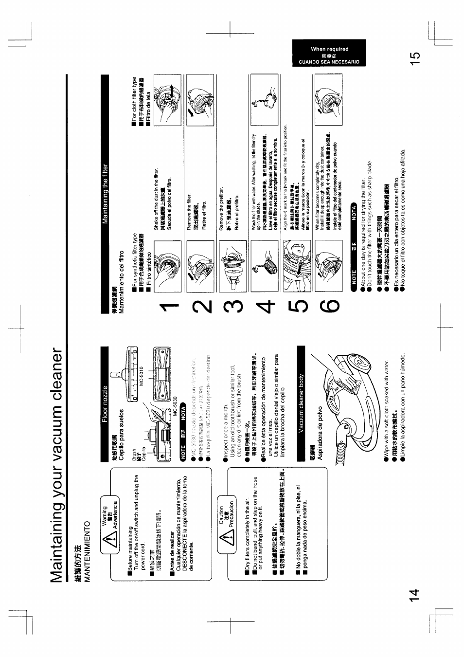 Mantenimiento, Maintaining your vacuum cleaner | Panasonic MC-5010 User Manual | Page 8 / 10