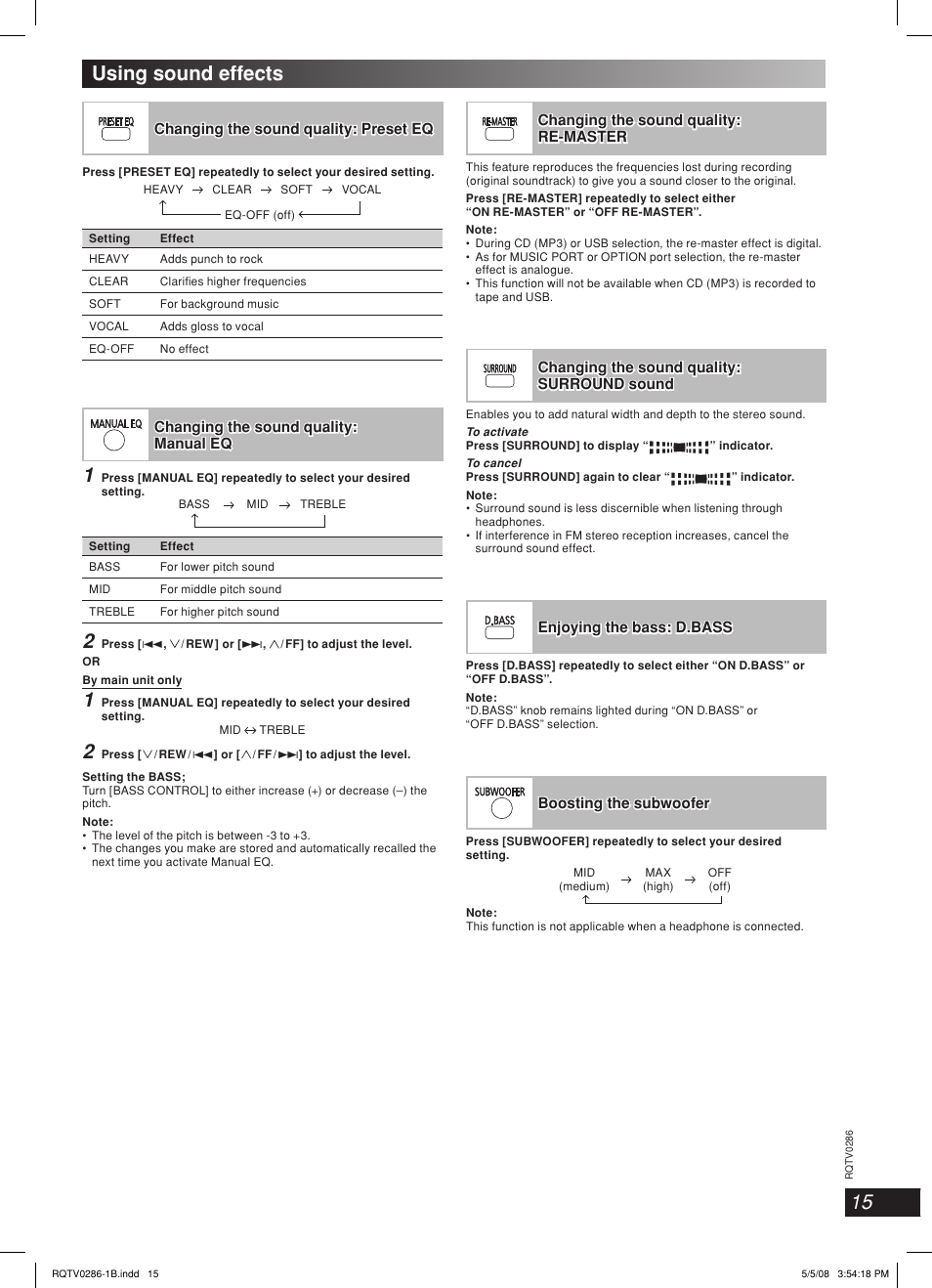 15 using sound effects | Panasonic SB-WAK770 User Manual | Page 15 / 24