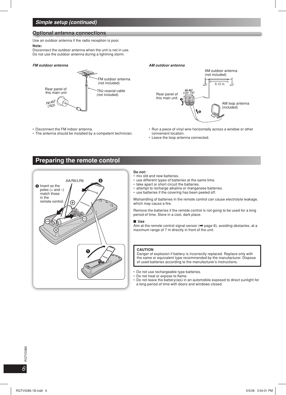 Preparing the remote control | Panasonic SB-WAK770 User Manual | Page 6 / 24
