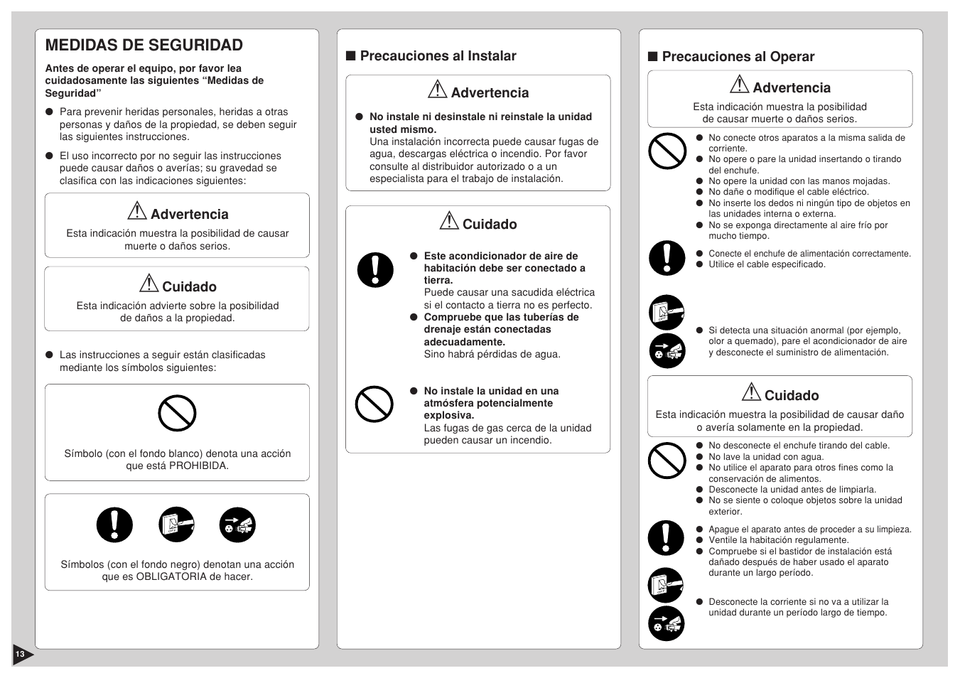 Medidas de seguridad | Panasonic CS-C12BKP User Manual | Page 14 / 24