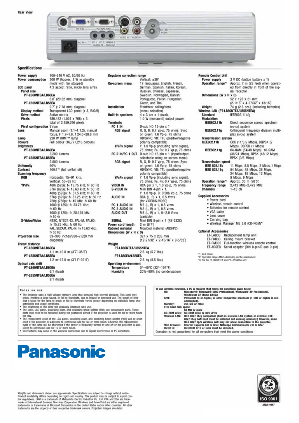 Www.panasonic.com.au, Panasonic | Panasonic PT-LB60NTEA User Manual | Page 2 / 2