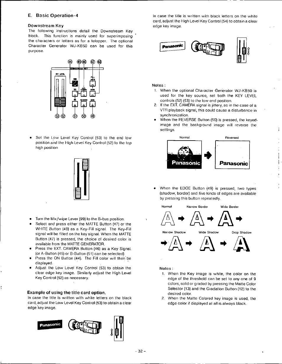 E. basic operation*4 downstream key, Example of using the title card option, E: basic operation-4 : downstream key | Panasonic | Panasonic WJ-MX50 User Manual | Page 31 / 40
