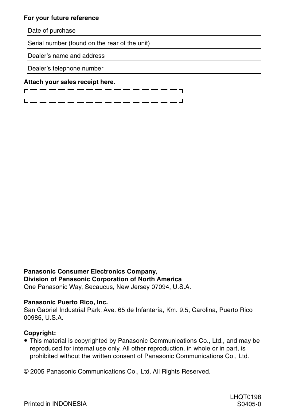 Panasonic VL-GM001 User Manual | Page 20 / 20