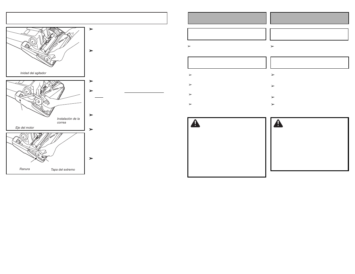 Attention, Cuidado, Replacing belt | Para operar la aspiradora fonctionnement | Panasonic MC-GG213 User Manual | Page 28 / 44