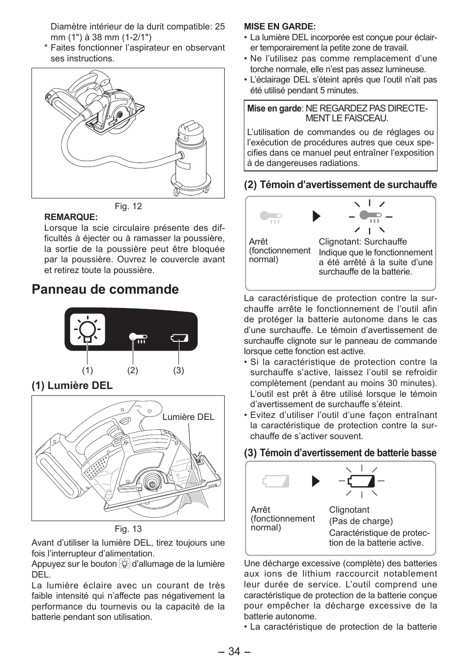 Panneau de commande | Panasonic EY4542 User Manual | Page 34 / 63