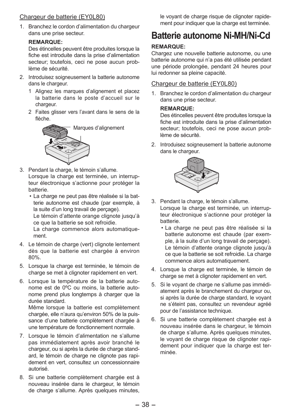 Batterie autonome ni-mh/ni-cd | Panasonic EY4542 User Manual | Page 38 / 63