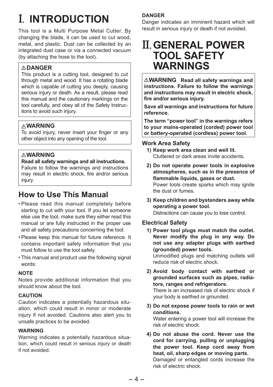Introduction, General power tool safety warnings, How to use this manual | Panasonic EY4542 User Manual | Page 4 / 63